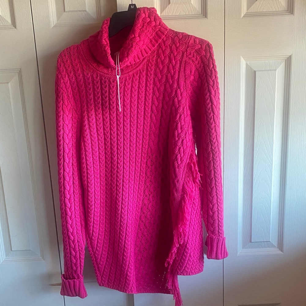Edinburgh NWT Chunky Knit Cashmere/Cotton Turtleneck Fringe Sweater medium